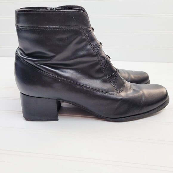 London Fog Ankle Boot Womens Size 8.5 Black Leather Side Zip Witchy Victorian - Picture 1 of 12